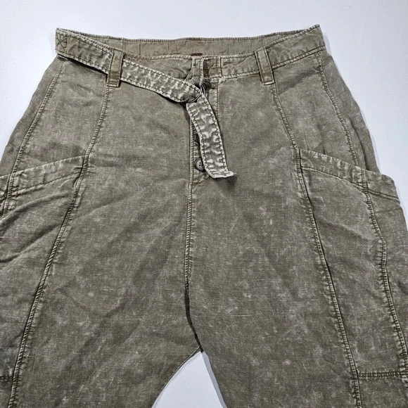 Free People Desert Daze Harem Pants Belted Button Front Olive Women's XS/2 - Picture 3 of 11